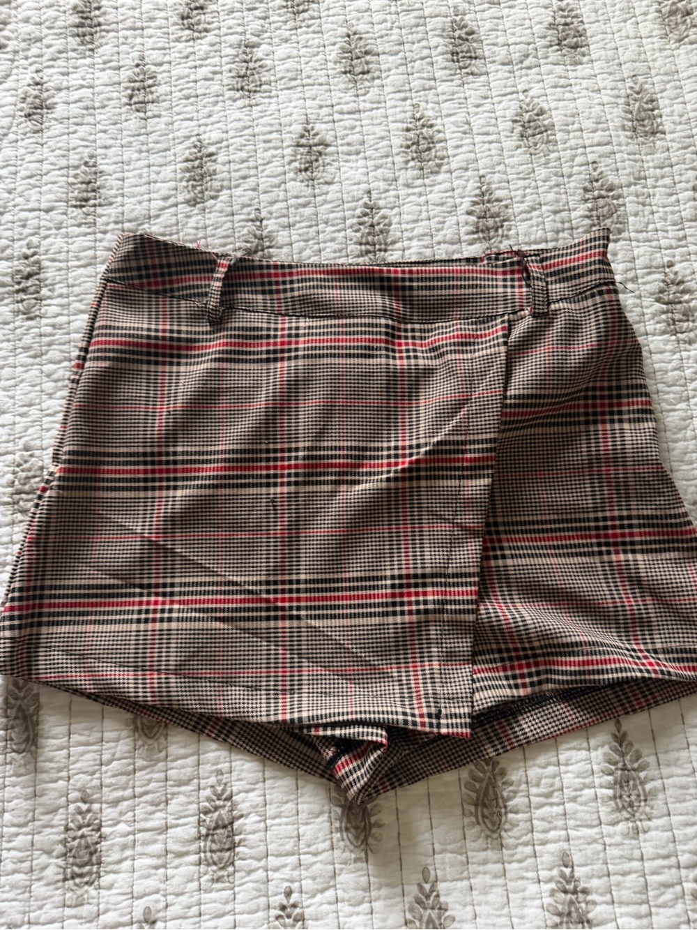 Fashion Nova Plaid Wrap Skort in Beige, Black and Red